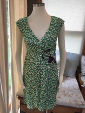 Moulinette Soeurs Anthropologie Undercurrent Green Tulip Floral Silk Dress 4 EUC