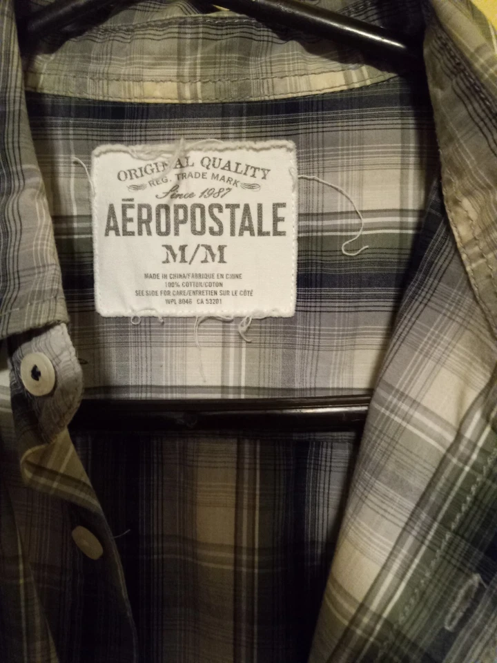 Camisa de vestir a cuadros multicolor para hombre talla mediana AEROPOSTALE B4 Foto 3 de 4