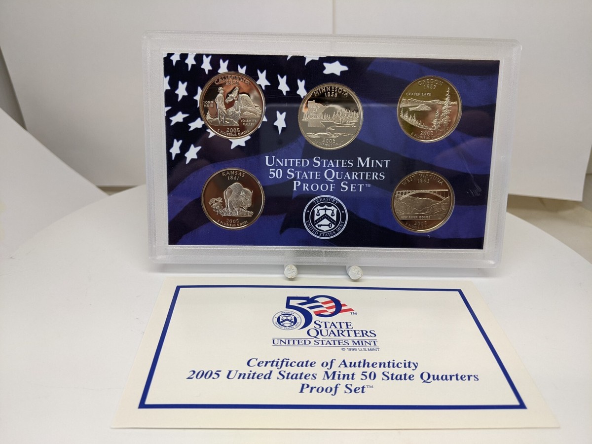 2005-S 50 State Quarters Proof Set WITH BOX & COA US Mint -CA, MN