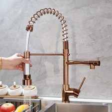 Pull Down Kitchen Sink Faucet Rose Gold Swivel Spout Single Hole Mixer Basin Tap