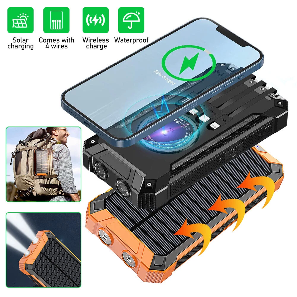 36000mAh Power Bank with Wireless Charging and 4 Cables for Phones