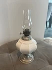 Antique Oil Lamp, Paneled Milk Glass, With Chimney