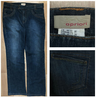 APRIORI Women s Thick Stitch Mid Rise Dark Wash Wide Leg Denim Jeans sz 12