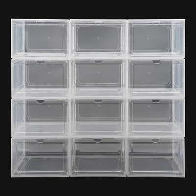 12PCS Shoe Containers Transparent-Front Door Open Acrylic Shoe Display Cabinet