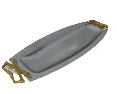 Kromex Mid Century Modern Oblong Serving Dish with Brass Handles