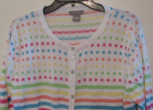 Cardigan donna maglione XL multicolore righe Selma Cury bottoni festivo luminoso - Foto 2 di 6