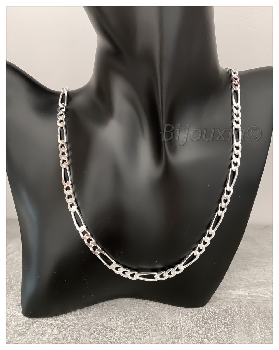 Collier Argent Rhodié Maille Figaro 4 mm Alternée 1/3 - 301215C - Bijouterie Cupillard