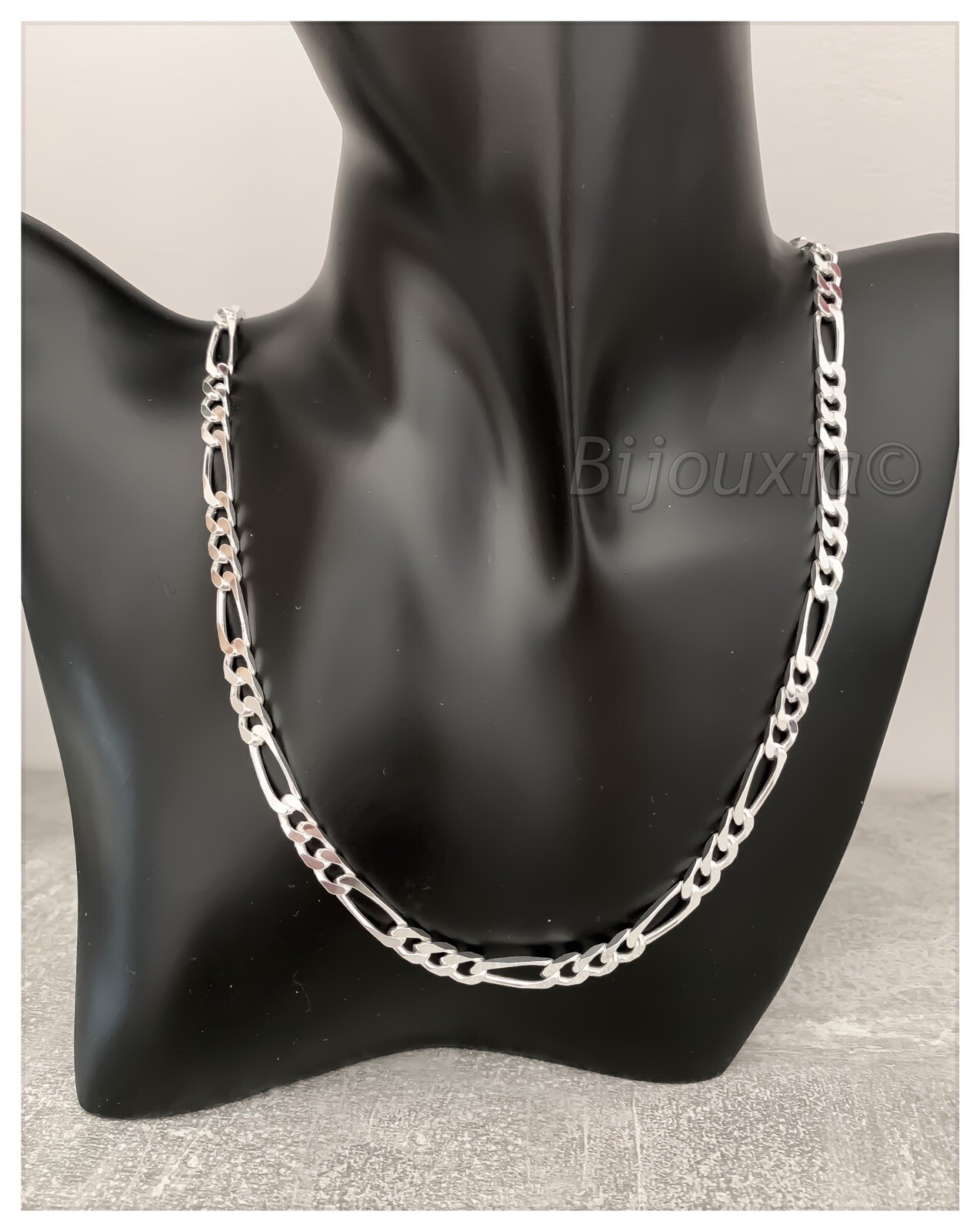 Chaîne Argent 925 Maille Figaro Diamantée 45cm Collier Homme Femme 4MM