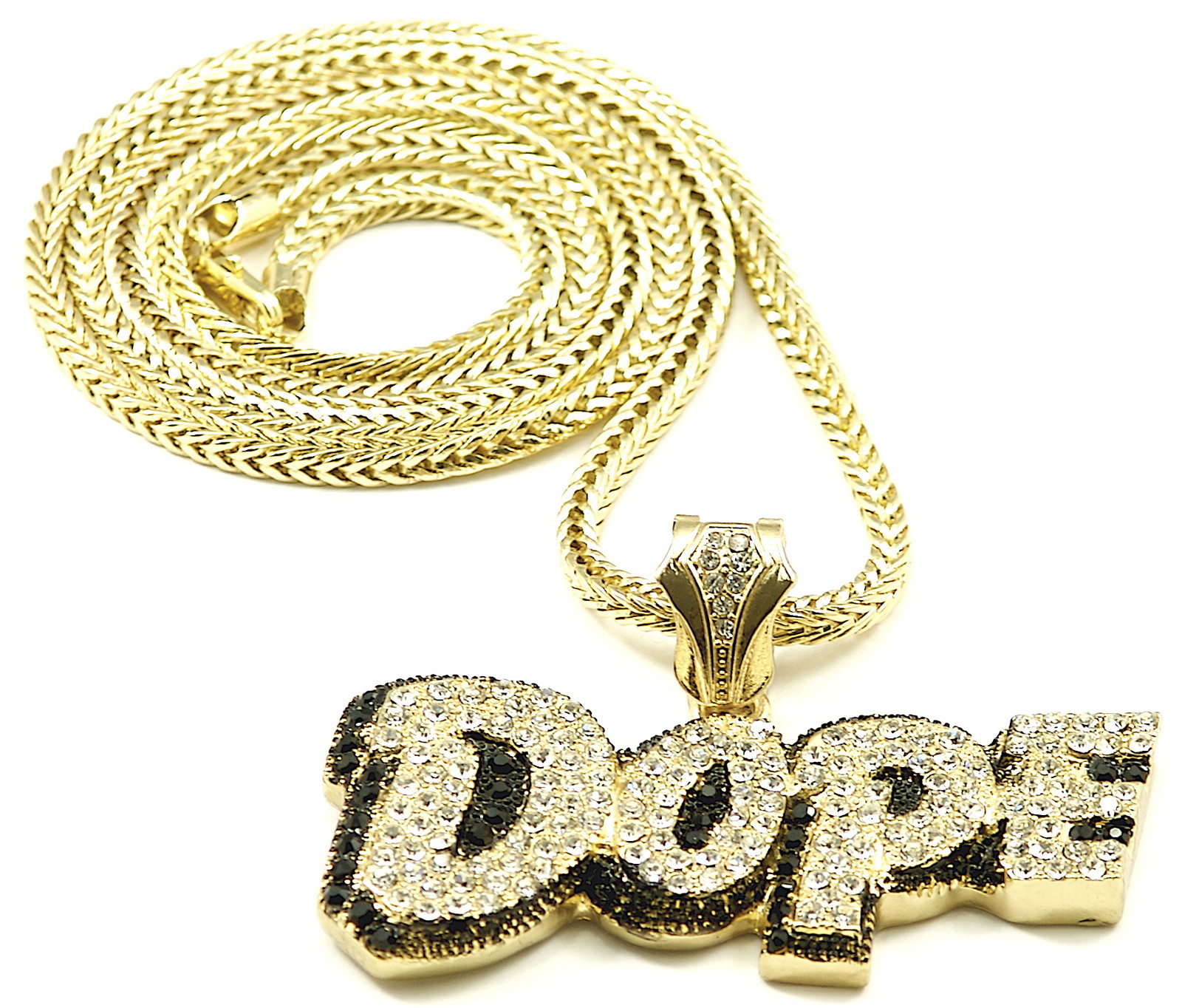 DOPE New Crystal Rhinestone Pendant with 36 Inch Long Franco Necklace ...