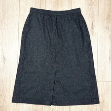 Vintage Charcoal Grey Pinstripe Wool Blend Midi Skirt Pocketed Size 13/14