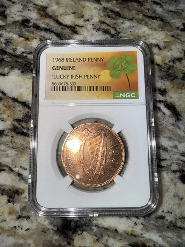 1968 “Lucky Irish Penny”. NGC Graded Genuine Vintage Ireland Penny.