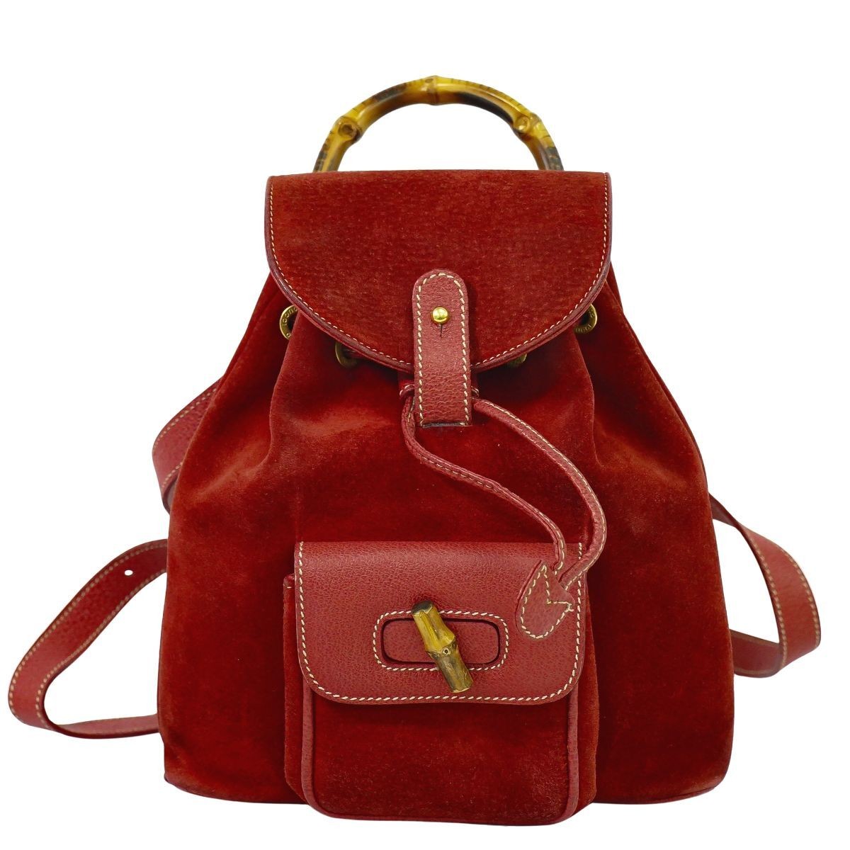Gucci Bamboo Mini Zaino Rosso Pelle Scamosciata Borsa Vintage Autentica