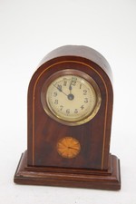 F Antique Mahogany Arched Top Case Mantel Clock W/Inlay Details, Arabic Numerals
