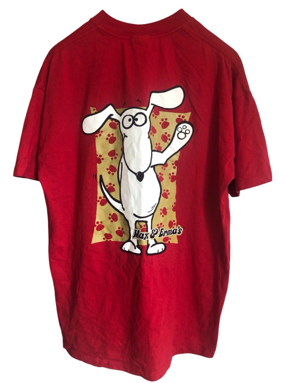 Vintage Max & Erma's T-Shirt XL Rot Jerzees Heavyweight Dog 2001 Y2K Retro US 3