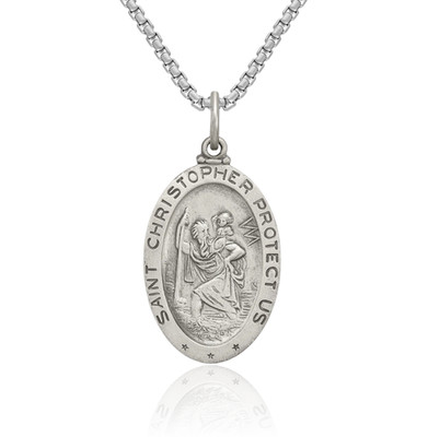925 Sterling Silver Saint Christopher Soccer Medal Necklace