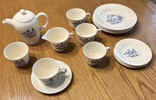 Vintage Edwin M Knowles Children  s Tea Set, Dutch Pattern, Blue/White, 16 Pieces