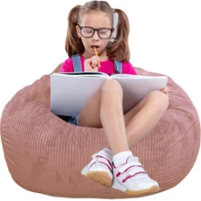 Classic Bean Bag Chair, with Faux Rabbit Fur Cover for Teens and Kids, Memory...