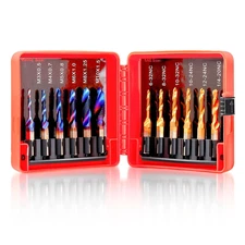 12PCS Titanium Drill and Tap Combination Bits Set, 1/4” Hex Shank 3-In-1 Blue Co
