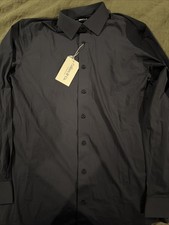 NWT Collars  Co Apex Performance Dress Shirt Medium Solid Navy Blue 119 Retail