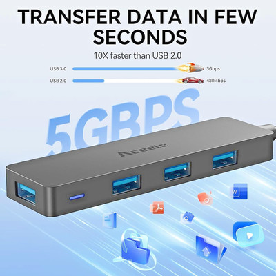 Aceele USB 3.0 Hub 4-Port   Ultra Slim USB-A Verteiler mit High Speed 5Gbps