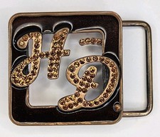 Harley-Davidson "HD" Themed Rhinestone Metal Belt Buckle Used Brown & Orange