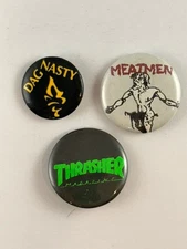 3 Vintage Pins DAG NASTY, THRASHER, MEATMEN- Punk
