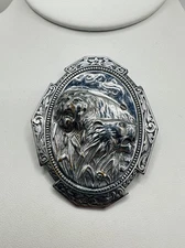 VTG Antique Silver Tone Brooch Pin Lion Lioness Unsigned Artist Estate Sale READ