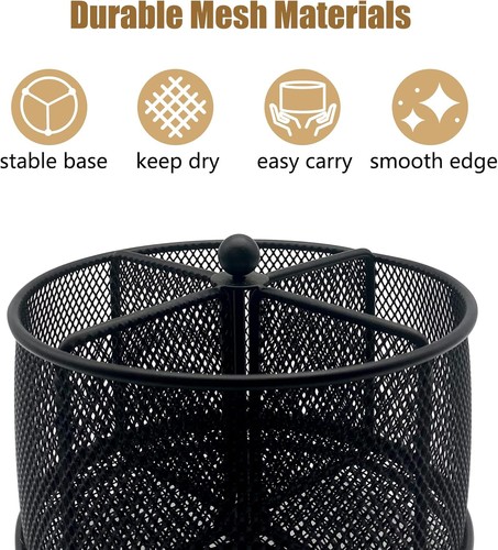 360° drehbare Metall Utensilien Caddy - 4 Fächer Silberbesteck Besteck schwarz - Bild 3 von 6