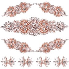 9 Pack Rhinestone Applique Crystal Wedding Iron on Patch Rose Gold