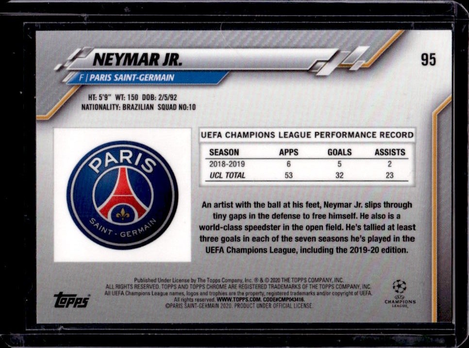 2019 Topps Chrome Sapphire UEFA Neymar Jr. #95 PSG (B) view 2