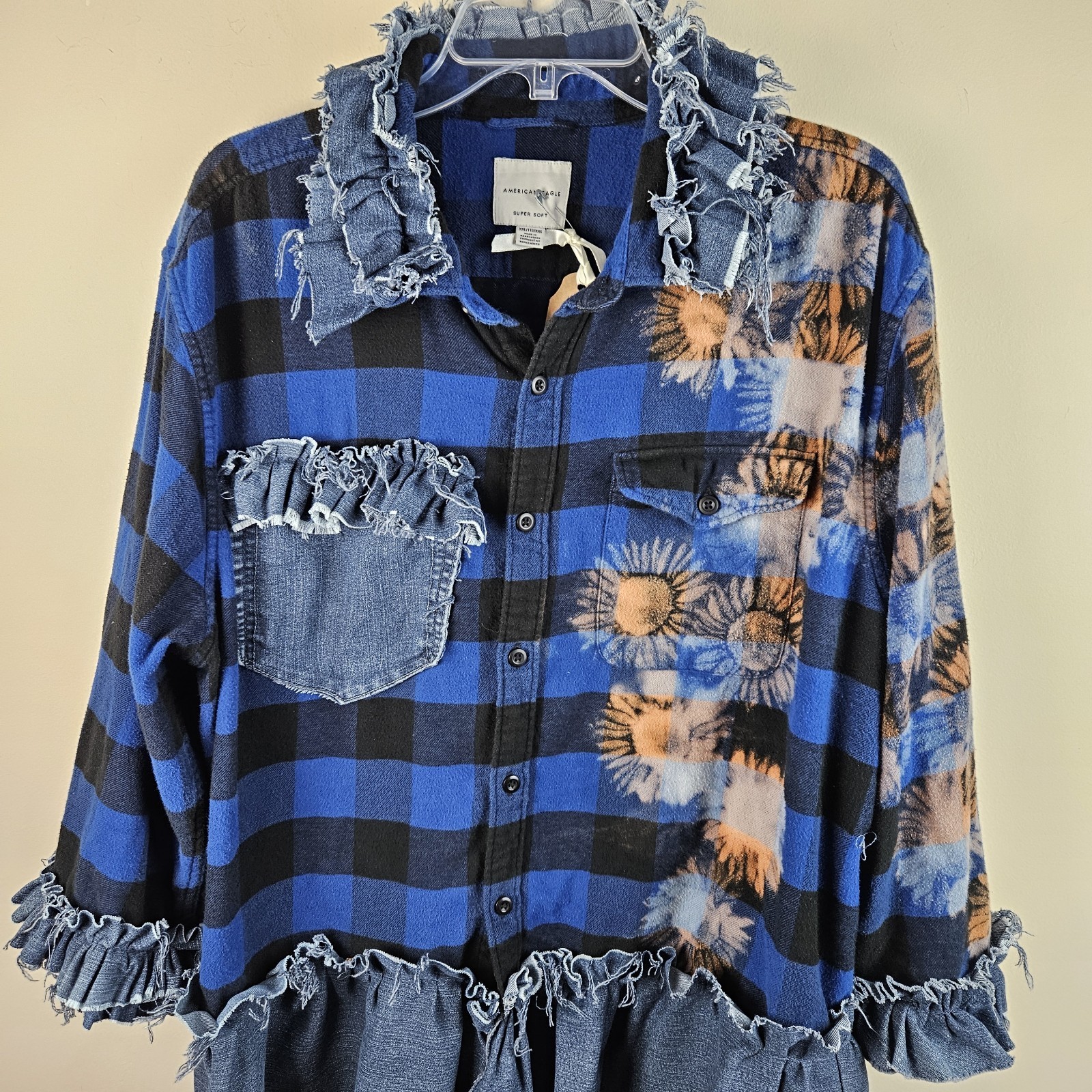 American Eagle Plaid Flannel Shirt womens Size XXL Tunic Custom Details Boutique