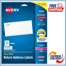 Avery Printable Return Address Labels , 2/3" x 1-3/4", White, 600 Blank Labels