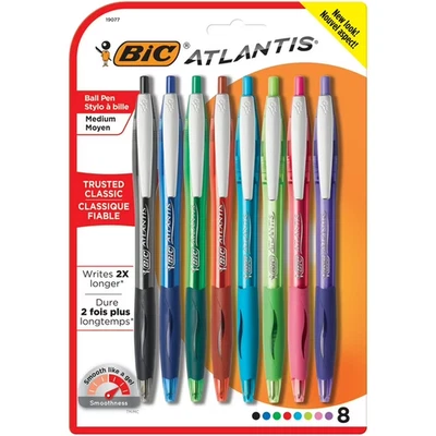 BIC Atlantis Ball Pen Medium Asst 8pk Ultra Comfort, NEW RARE DISCONTINUED