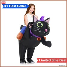 Inflatable Ride On Cat Costume Kids Black Polyester Fan Battery Box Halloween