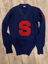 Vintage 1950s Varsity Letterman Sweater Navy Red S Patch Collegiate V Neck Size