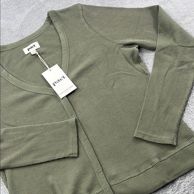 NEW PACT L 100% Organic Cotton Green Caper Noa Baby Cardigan Waffle Knit