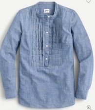 J.CREW Chambray Blue Collarless Tuxedo Bib Popover Shirt, Sz XL AR926