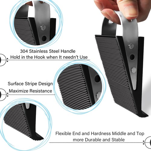 Rubber Door Stopper Wedge with Stainless Steel Hanger Heavy Duty Black - Picture 3 of 6