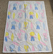 Vintage Handmade Sunbonnet Sue  Overall Sam Baby Blanket Quilt Wedding Ring