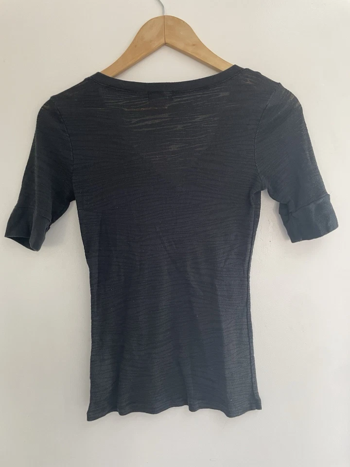 L.E.I. Kid Girl Solid Black Cotton Blend Sheer V-Neck Short Sleeve Shirt L 11/13 Foto 4 de 4