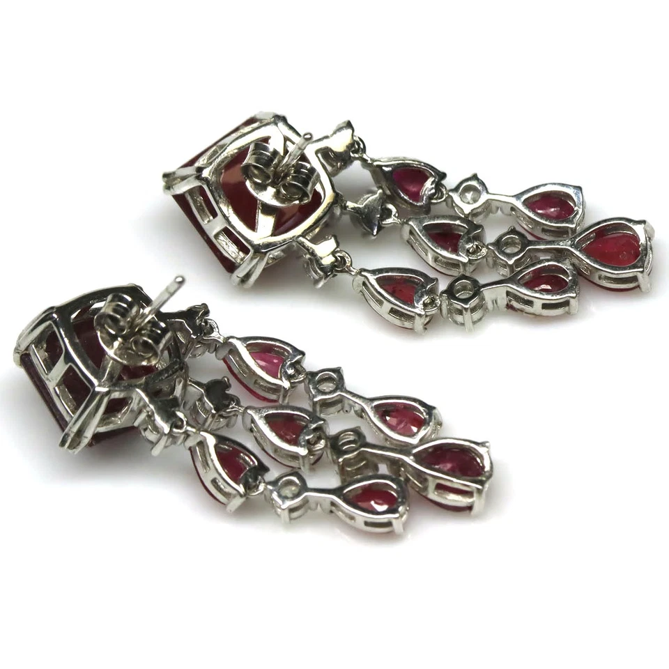 925 Sterling Silver Red Ruby & Cubic Zirconia Earrings White Gold Plated - Image 3 of 4