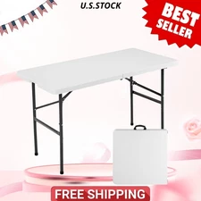 4ft Plastic Folding Table Heavy Duty Portable Desk with Handle for Camping