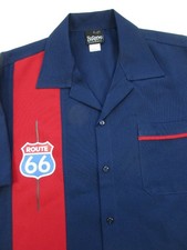 Mens Large BeRetro Shirt Route 66 button bowling navy blue red USA made