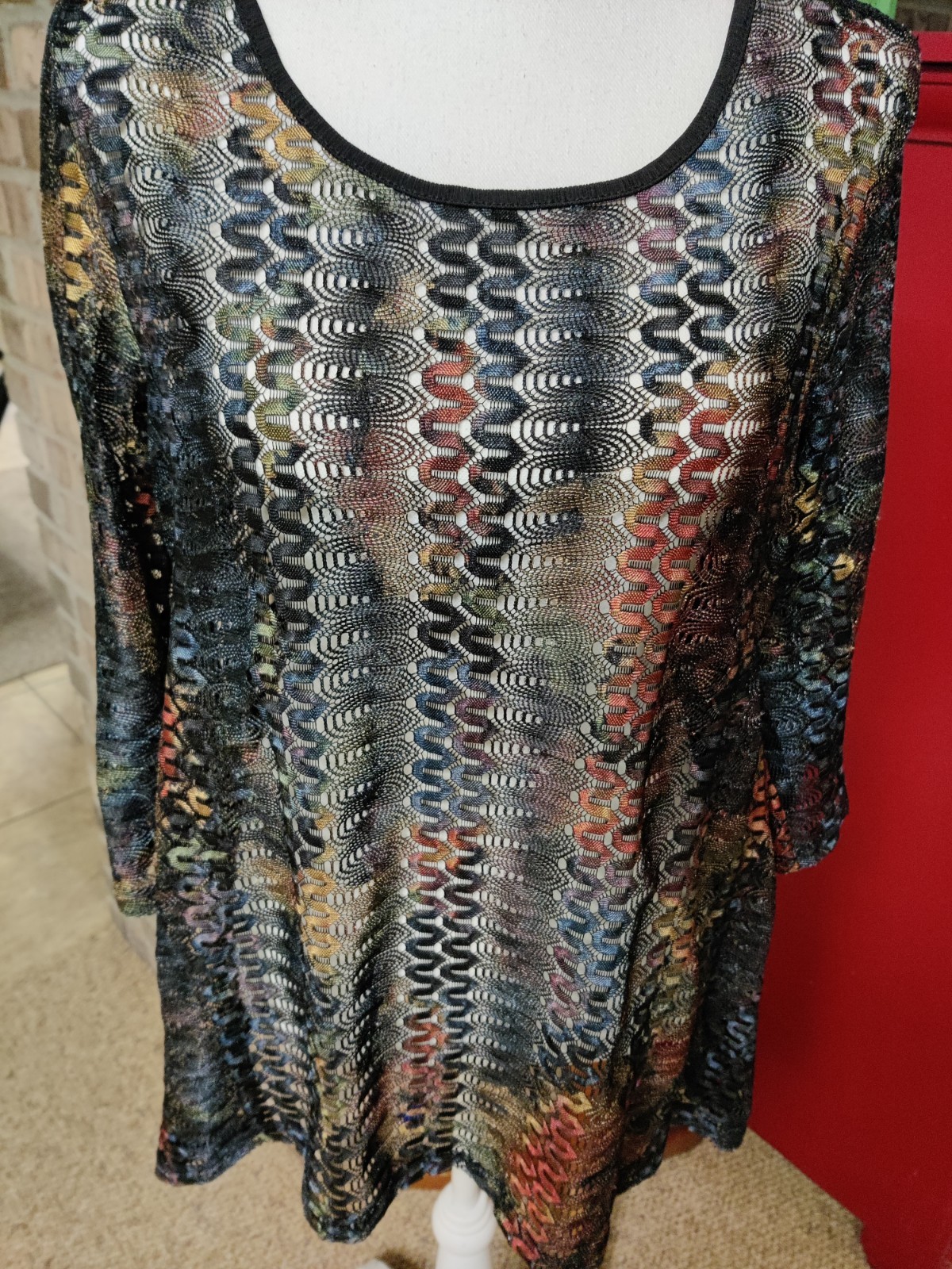 MULTIPLES Sheer Mesh Geometric Pattern Tunic Blou… - image 2