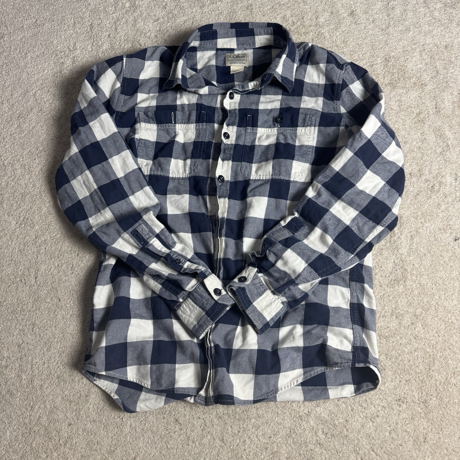 LL Bean Mens Plaid Flannel Button Up Shirt Small Regular Blue
