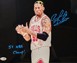 Dennis Rodman Signed Photo 11x14 METALLIC Pistons Bulls Worm Autograph HOF JSA