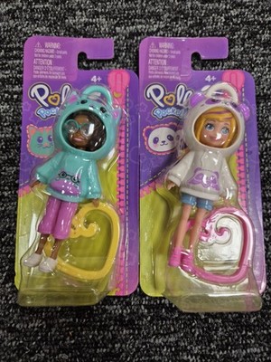 POLLY POCKET DOLLS 9cm TRENDY OUTFIT Hoodie & Bag Clip - 2 PACK BUNDLE