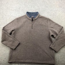 Johnston  Murphy Sweater Mens 2XL Brown Quarter Zip Mock Neck Waffle Pullover