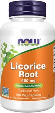 NOW, Licorice Root Glycyrrhiza glabra 450 mg, Herbal Supplement, 100 Veg Caps