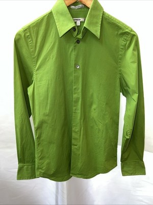 Men s Fitted Express 1MX 13-13 1/2 Vivid Green Button Up Shirt XS Long Sleeve